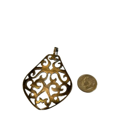 Gold tone Filigree Pendant Vintage Celtic Lace Statement Runway - Picture 2 of 3